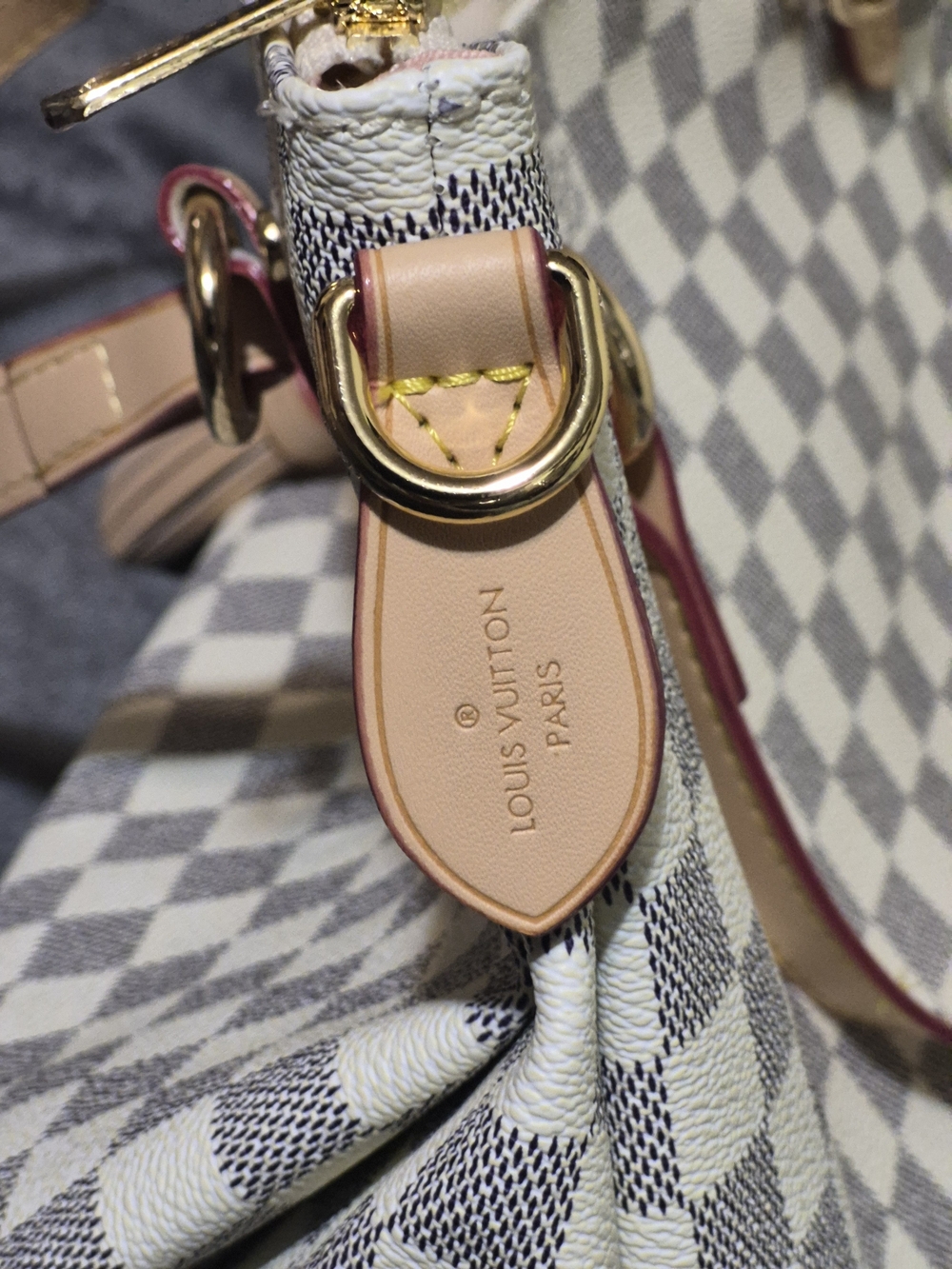 Louis Vuitton White Damier Azur Canvas Shoulder Bag with Pink Trim